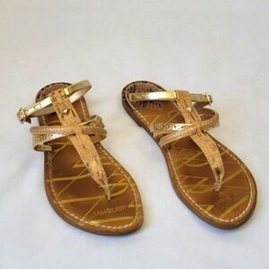 Sam & Libby Kylie Sandals Cork and Goldtone Finish Size 7